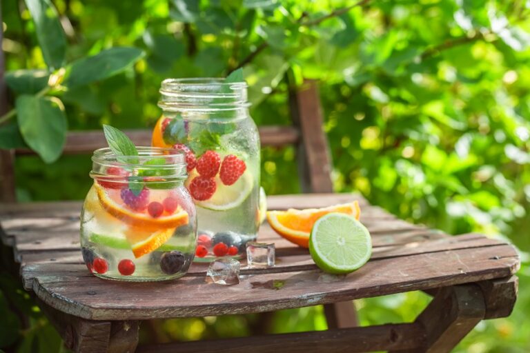 Healthy and tasty lemonade with citrus and berries