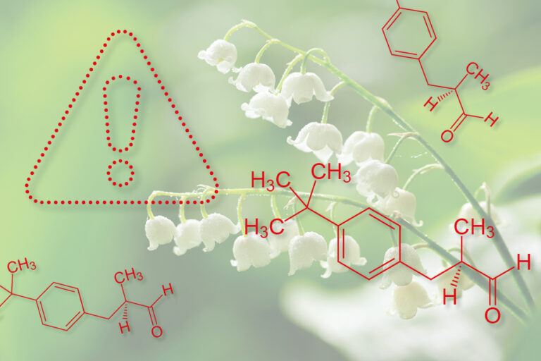 Chemische Struktur des NO-GO-Inhaltsstoffes Lilial vor Maiglöckchen