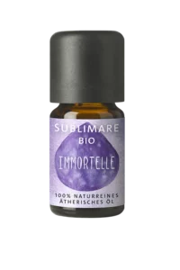 Fläschchen mit lila Etikett mit der Aufschrift SUBLIMARE BIO IMMORTELLE